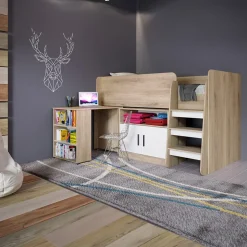 Garnero Arredamenti Letto singolo 90x200cm a soppalco rovere sonoma bianco opaco Erick Hot