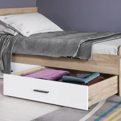 Garnero Arredamenti Letto singolo 90x200cm con 2 cassetti rovere bianco opaco Fabrizio