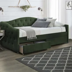 Garnero Arredamenti Letto singolo 90x200cm con cassetti in velluto Epic Verde Discount