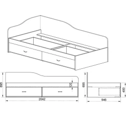 Garnero Arredamenti Letto singolo 90x200cm con cassettoni sonoma Beccaria Rovere New