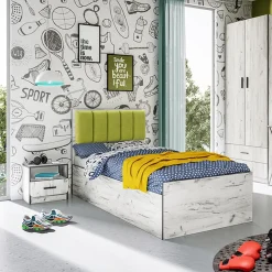 Garnero Arredamenti Letto singolo 90x200cm contenitore bianco rustico verde Zadar Bianco Frassinato - Verde Online