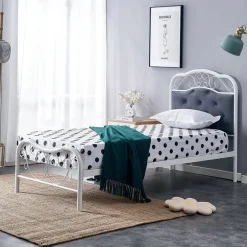 Garnero Arredamenti Letto singolo 90x200cm grigio moderno con testiera bianco Geki