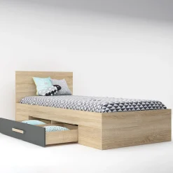 Garnero Arredamenti Letto singolo 90x200cm moderno rovere antracite Chiaretto Discount