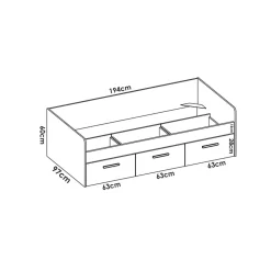 Garnero Arredamenti Letto singolo 90x190cm per bambini legno bianco 3 cassetti Alvaro Outlet