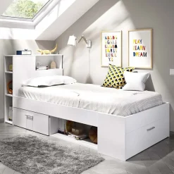Garnero Arredamenti Letto singolo 90x190cm reversibile 2 cassetti con libreria bianco Derby Bianco Opaco Best