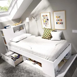 Garnero Arredamenti Letto singolo 90x190cm reversibile 2 cassetti con libreria bianco Derby Bianco Opaco Best
