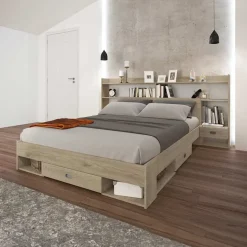 Garnero Arredamenti Letto 140x200cm alla francese con cassettoni e libreria rovere sonoma Danubio Sale
