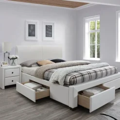Garnero Arredamenti Letto 160x200cm matrimoniale con cassetti ecopelle bianco Mestre Gihome® Bianco Opaco Outlet