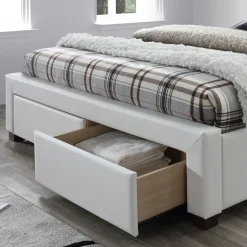 Garnero Arredamenti Letto 160x200cm matrimoniale con cassetti ecopelle bianco Mestre Gihome® Bianco Opaco Outlet