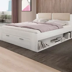 Garnero Arredamenti Letto 160x200cm matrimoniale con cassettone pino bianco beige Cortina Bianco Frassinato Online