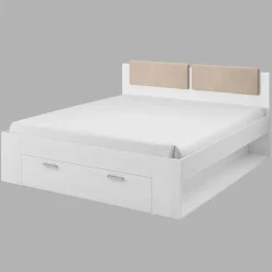 Garnero Arredamenti Letto 180x200cm matrimoniale oversize con cassettone pino bianco beige Cortina Bianco Frassinato Outlet
