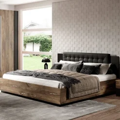 Garnero Arredamenti Letto 160x200cm matrimoniale rovere scuro nero Vulcano Rovere Rustico New