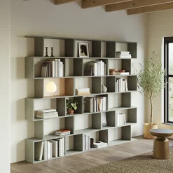 Garnero Arredamenti Libreria da parete 240x192h cm moderna design Amira 3 Cemento Best