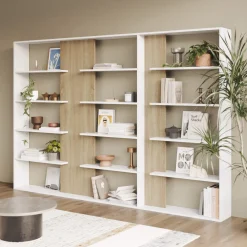 Garnero Arredamenti Libreria da parete 270x180h cm moderna soggiorno rovere bianco Libris Aline 3 Bianco Opaco - Rovere