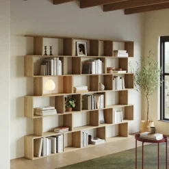 Garnero Arredamenti Libreria da parete 240x192h cm moderna soggiorno chiaro Amira 3 Rovere Online