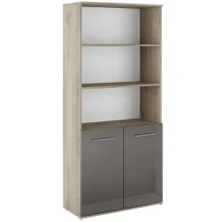 Garnero Arredamenti Libreria ufficio 80x176 cm con 2 ante rovere antracite lucido Time E Rovere - Antracite Best