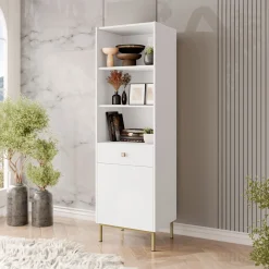 Garnero Arredamenti Libreria 54x180h cm 1 anta 1 cassetto 3 vani Giuggiola Bianco Opaco