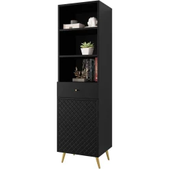 Garnero Arredamenti Libreria 50x177h cm 1 anta 3 vani 1 cassetto con frontali decorati nero Simona Nero Opaco Clearance