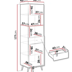 Garnero Arredamenti Libreria 50x177h cm 1 anta 3 vani 1 cassetto con frontali decorati Simona Beige Online
