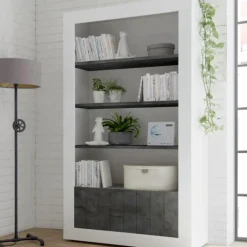 Garnero Arredamenti Libreria 110x190h cm 2 ante con ripiani moderna bianco lucido ossido Florena Ossido - Bianco Lucido