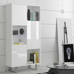 Garnero Arredamenti Libreria 80x165h cm 3 ante design moderna bianco opaco e lucido Star Online