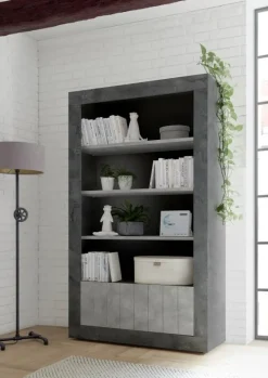 Garnero Arredamenti Libreria 110x190h cm 2 ante moderna ossido cemento Florena Cemento - Ossido Clearance