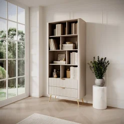 Garnero Arredamenti Libreria 88x194h cm 2 cassetti 8 vani a giorno cannettato Ramis Beige
