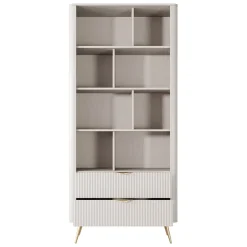 Garnero Arredamenti Libreria 88x194h cm 2 cassetti 8 vani a giorno cannettato Ramis Beige