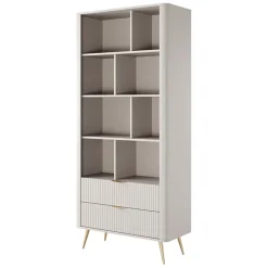 Garnero Arredamenti Libreria 88x194h cm 2 cassetti 8 vani a giorno cannettato Ramis Beige