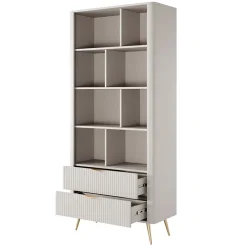 Garnero Arredamenti Libreria 88x194h cm 2 cassetti 8 vani a giorno cannettato Ramis Beige