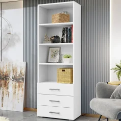 Garnero Arredamenti Libreria 63x190h cm 3 cassetti design moderno bianco Pastello Discount