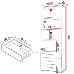 Garnero Arredamenti Libreria 63x190h cm 3 cassetti design moderno bianco Pastello Discount