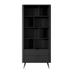 Garnero Arredamenti Libreria 88x194h cm 2 cassetti 8 vani a giorno cannettato Ramis Nero Opaco Discount