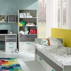 Garnero Arredamenti Libreria 83x195h cm con 2 cassetti bianco pino grigio blu Maya Gihome® New