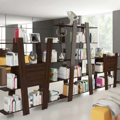 Garnero Arredamenti Libreria 150x194h cm design moderna da parete rovere scuro Cosmo Noce Sale