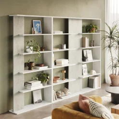 Garnero Arredamenti Libreria 270x180h cm moderna design bianco opaco cemento Biblio Aline 3 Bianco Opaco - Cemento Outlet