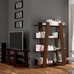 Garnero Arredamenti Libreria 140x151h cm soggiorno moderna rovere scuro Cosmo Clearance