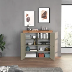 Garnero Arredamenti Madia alta moderna 140x130h cm tortora rovere Block Tortora - Rovere Sale