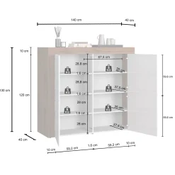 Garnero Arredamenti Madia alta moderna 140x130h cm tortora rovere Block Tortora - Rovere Sale
