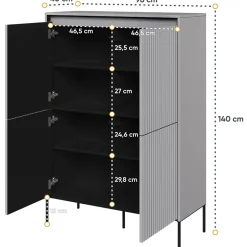 Garnero Arredamenti Madia alta 98x140h cm 4 ante con led cannettato nero Camelia Grigio Clearance
