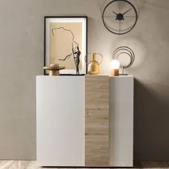 Garnero Arredamenti Madia alta 121x113h cm 2 ante moderna  bianco lucido rovere Universal Bianco Lucido - Rovere Discount