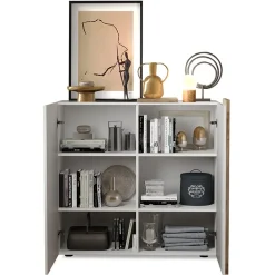 Garnero Arredamenti Madia alta 121x113h cm 2 ante moderna  bianco lucido rovere Universal Bianco Lucido - Rovere Discount