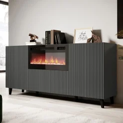 Garnero Arredamenti Madia con camino 181x83h cm moderno cannettato Essence Antracite Clearance