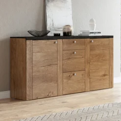 Garnero Arredamenti Madia con cassetti 176x85h cm 2 ante quercia rovere grigio Paloma 2 Rovere - Antracite New