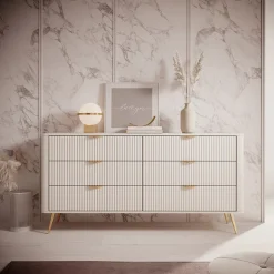 Garnero Arredamenti Madia moderna 163x81h cm 6 cassetti moderna cannettato Ramis Beige Online