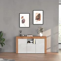 Garnero Arredamenti Madia moderna 155x85h cm bianco lucido rovere Block Bianco Lucido - Rovere Online