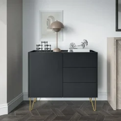 Garnero Arredamenti Madia 97x83h cm 1 anta 3 cassetti moderna nero effetto marmo Sirena Discount