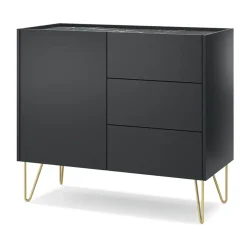 Garnero Arredamenti Madia 97x83h cm 1 anta 3 cassetti moderna nero effetto marmo Sirena Discount