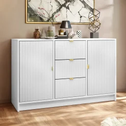 Garnero Arredamenti Madia 118x75h cm 2 ante 3 cassetti cannettato bianco Athena Bianco Opaco Discount