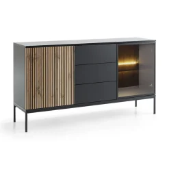 Garnero Arredamenti Madia 153x83h cm 2 ante 3 cassetti moderna nero rovere antico cannettato Bali Outlet